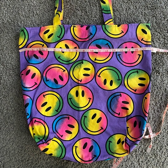 NWT Bunk Junk Neon Multicolor Smiley Face Medium Size Retro Colorful Tote Bag - Picture 10 of 15